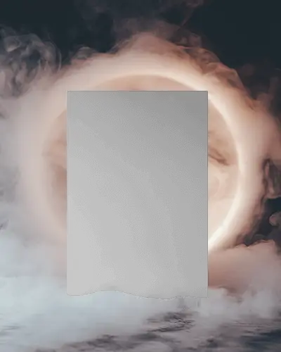 Mystical A4 Magazine Mockup Glowing Ring Backdrop Foggy Atmosphere Dreamy Aesthetic