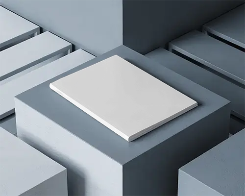 Monochrome Architectural Magazine Mockup Top View On Geometric Platforms With Cool Toned Lighting And Modern Staging 0200