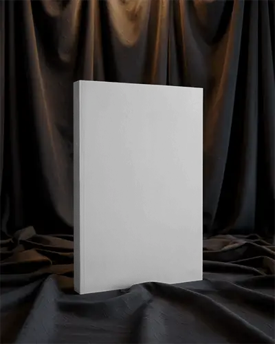 Premium Vertical Magazine Mockup Standing On Black Silk Fabric With Soft Dramatic Lighting And Dark Curtain Background 0207