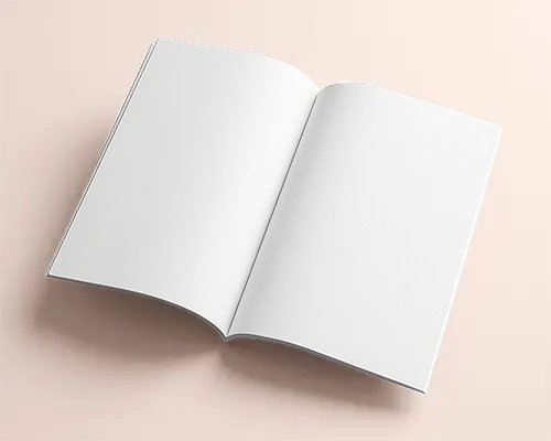 Open Spread Magazine Mockup Top View On Soft Pink Background Showcasing Inner Page Layout 0211