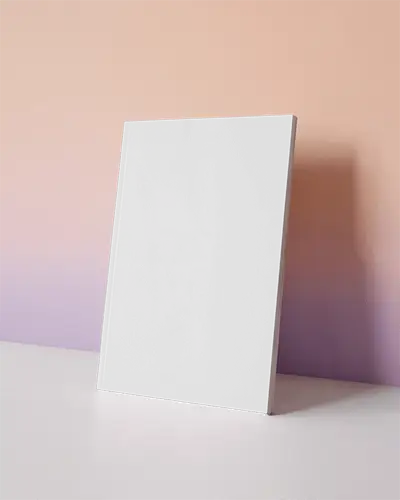 Pastel Background Magazine Mockup Standing Upright On White Surface With Soft Gradient Wall Backdrop 0216