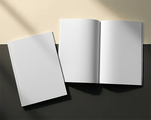 Sunlit Dual Magazine Mockup Featuring Open Spread And Angled Cover On Two Tone Background Surface 0219