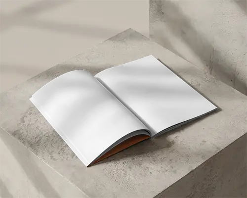 Open Spread Magazine Mockup On Sunlit Concrete Slab With Soft Shadows And Minimal Urban Setting 0220
