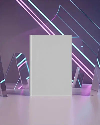 Upright Magazine Mockup In Illuminated Neon Environment With Purple Pink And Blue Acrylic Light Shapes 0222