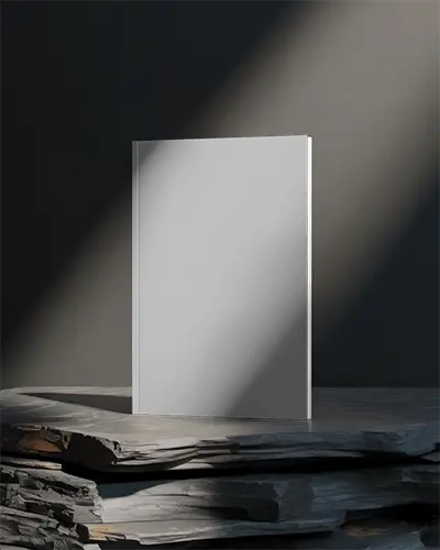 Upright Magazine Mockup On Layered Slate Stone Surface With Dramatic Spotlight And Dark Minimal Background 0225