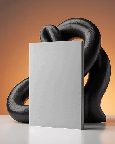 Upright Magazine Mockup With Bold Abstract Black Sculpture And Warm Gradient Background For Modern Presentation 0227
