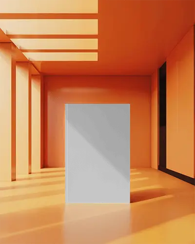 Upright Magazine Mockup In Sunlit Orange Architectural Space With Modern Geometric Shadows And Bold Light 0228