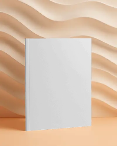 Upright Magazine Mockup Against Smooth Wavy Wall Background In Soft Peach Tones And Even Lighting 0233