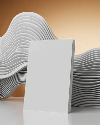 Sculptural Wave Background Magazine Mockup Standing On White Surface With Abstract Layered Panels 0247