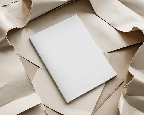 Overhead Editorial Magazine Mockup Placed On Textured Layered Torn Paper Background In Neutral Tones 0250