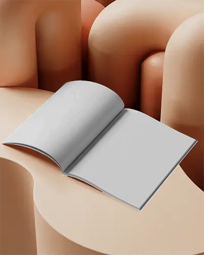 Open Magazine Mockup On Organic Rounded Podium Showing Dual Page Layout In Soft Neutral Environment 0255