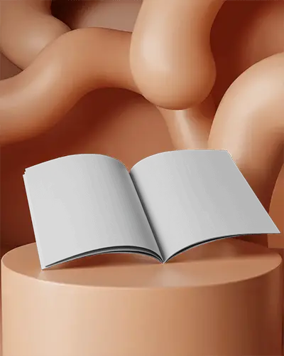 Open Magazine Mockup Spread Layout On Modern Organic Sculptural Backdrop For Minimal Editorial Presentation 0256