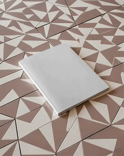 Angular Tile Pattern Background Magazine Mockup Showing Top View White Cover On Geometric Surface 0264