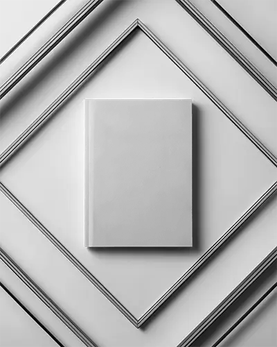 Elevated Geometric Panel Magazine Mockup With Front Facing Hardcover Center Frame On Angled Abstract Background In Clean Light Grey Tones 0282