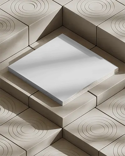 Top View Square Magazine Mockup On Sunlit Concrete Tile Platform With Engraved Circular Patterns And Soft Shadow Highlights 0288