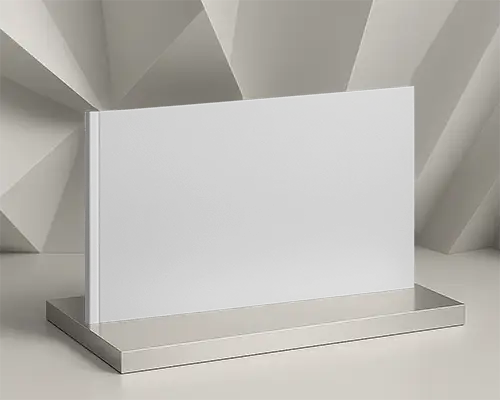 Geometric Wall Backdrop Horizontal Magazine Mockup With Clean Metallic Stand And Soft Neutral Lighting 0299