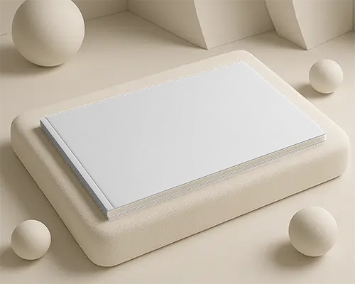 Minimalist Beige Horizontal Magazine Mockup On Soft Foam Platform With Geometric Decorative Spheres And Shadows 0300