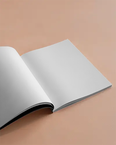 Open Spread Magazine Mockup On Soft Peach Background With Clean Pages And Minimalist Flat Lay Styling 0301