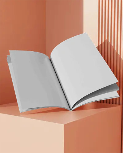 Bold Orange Podium Open Magazine Mockup Modern Minimalist Setup With Clean Pages For Design Showcase 0302