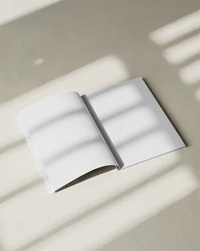 Sunlit Floor Open Magazine Mockup Double Page Layout With Realistic Light Shadows And Natural Texture Setting 0304