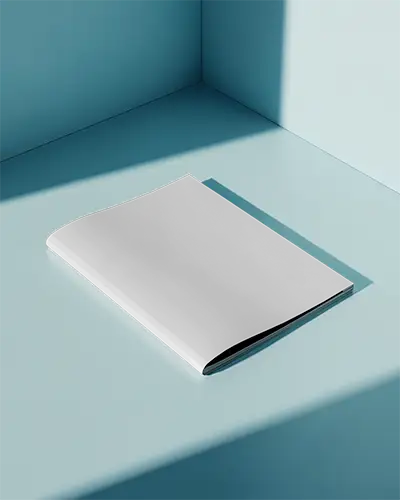 Clean Blue Corner Magazine Mockup Top View Soft Shadow Lighting For Minimalistic Design Presentation Editorial Brand Showcase 0309