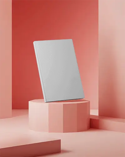 Hardcover Magazine Mockup On Geometric Platform For Creative Publishing Display