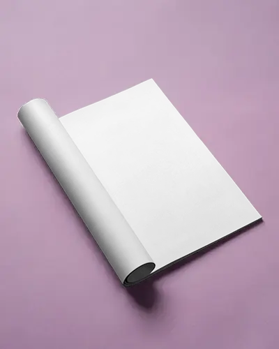 Folded Magazine Mockup On Pastel Purple Paper Modern Flat Lay Open Style Editorial Layout