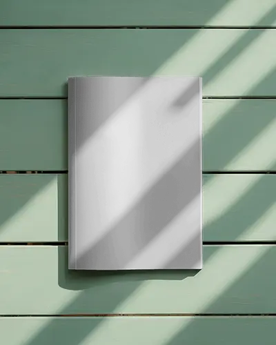 Sunlight Stripes Overhead Magazine Mockup On Mint Green Wooden Deck Modern Fresh Aesthetic