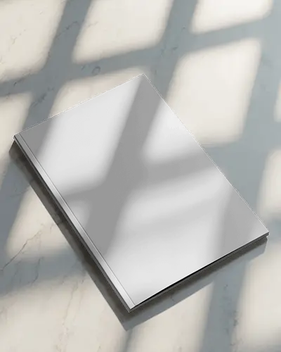 Realistic Magazine Mockup On Marble Floor Soft Sunlight Shadow Overlays Minimal Elegant Setting