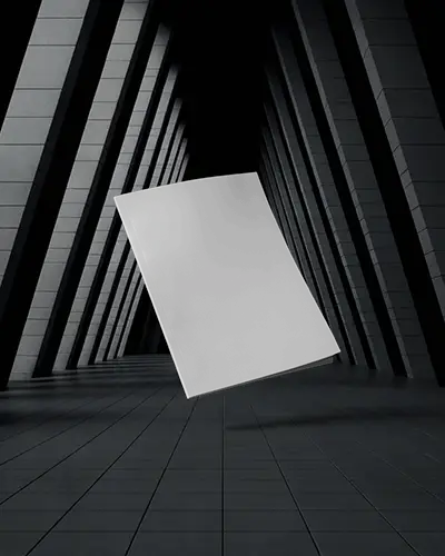 Futuristic Architectural Corridor Magazine Mockup Floating In Between Geometric Lines