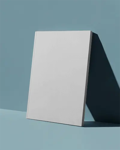 Clean Minimalist Magazine Mockup With Hardcover Standing Against Solid Background