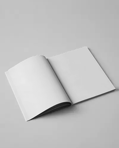 Soft Light Minimal Magazine Mockup Open Pages On Smooth Grey Surface With Subtle Shadows