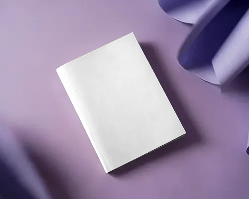 High Quality Photorealistic Magazine Mockup Placed On Soft Lavender Backdrop With Dramatic Lighting