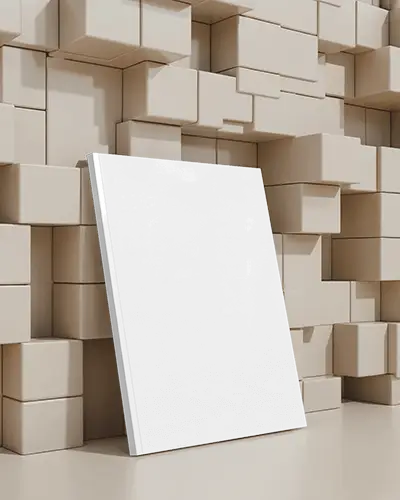 Sleek Magazine Mockup Positioned Against Neutral Boxes Background For Modern Visuals