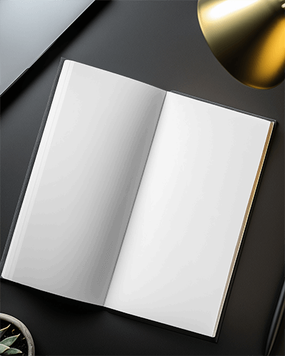 Sleek Editorial Magazine Mockup On Black Desk With Modern Lighting And Luxury Vibes