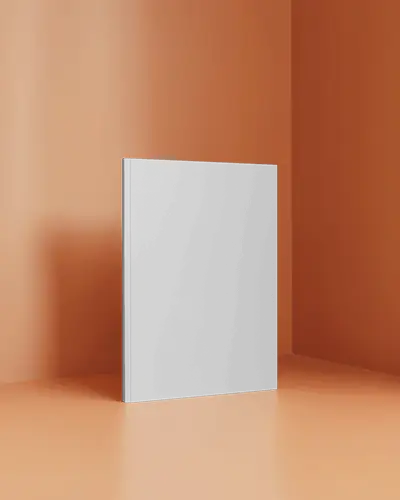 standing-a4-magazine-mockup-on-orange-studio-wall-with-matte-light-gradient