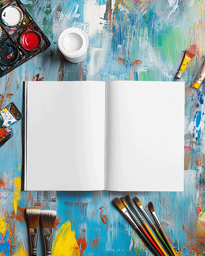 Modern Art Magazine Mockup Innovative Fashion Shoot On Colorful Painter’s Workspace