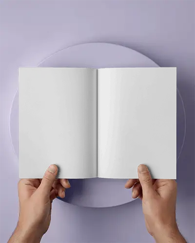 Hands Holding Open Minimalist Magazine Mockup For Print Presentation Template