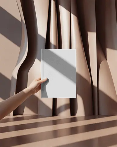 Minimalist Magazine Mockup Handheld Against Abstract Curved Wall Texture Background