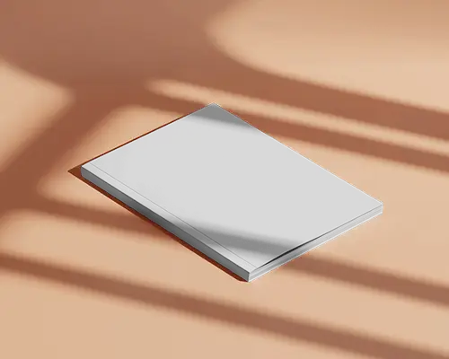 soft-shadow-magazine-mockup-flat-lay-on-peach-background-minimalist-light-play