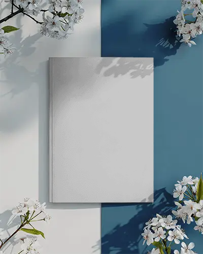 Clean Top View Magazine Mockup Featured With Fresh Blossom Elements For Presentation