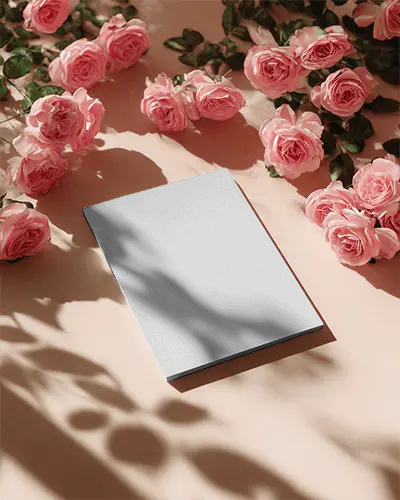 Elegant Magazine Mockup With Rose Flowers And Natural Light For Fashion Beauty Ads