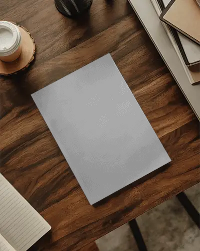 Elegant Clean Magazine Mockup On Wooden Table With Notebooks And Coffee Cup For Design