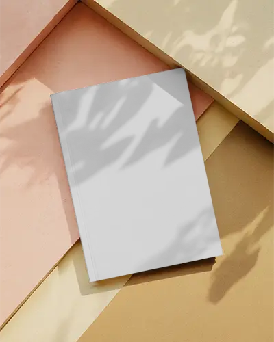 Photorealistic Magazine Mockup With Natural Light And Leaf Shadow Overlay
