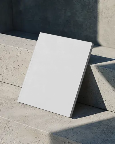 Hardcover Magazine Mockup On Stone Steps With Natural Light And Realistic Shadows