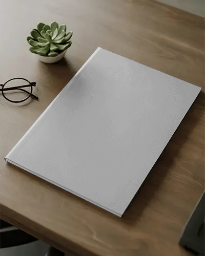 Sleek Magazine Mockup On Wooden Desk With Glasses And Succulent For Modern
