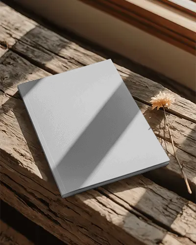 Elegant Minimalistic Magazine Mockup On Natural Wood Surface With Soft Sunlight Shadow