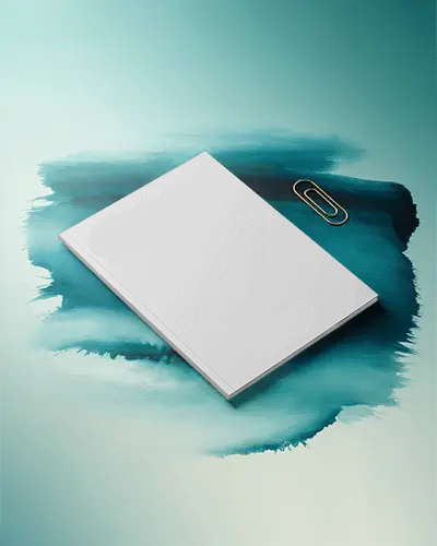 Realistic Magazine Cover Mockup In Minimalist Setting With Paperclip Accessory Element