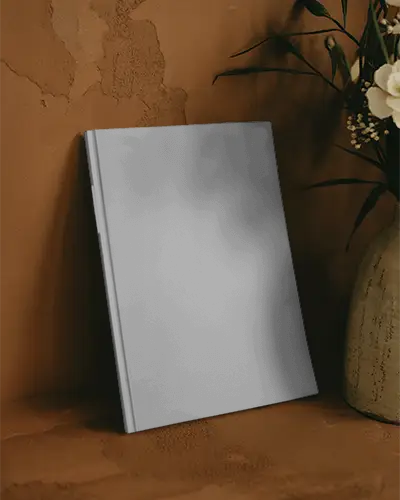 Blank Matte Cover Magazine Mockup On Surface With Natural Decor Elements Background