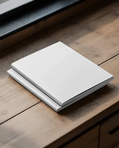 Square Magazine Mockup With Hardcover On Wooden Surface For Design Presentation